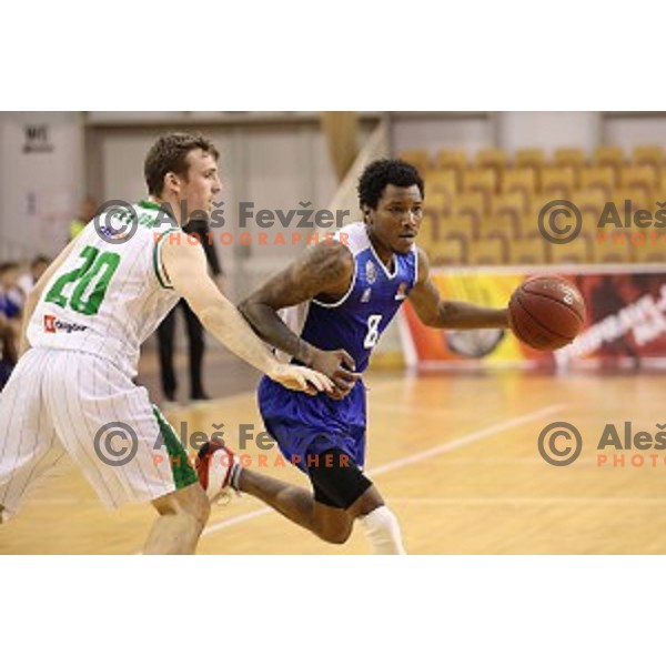 Mitchell McCarron and Corey Allen Jr.in action during Nova KBM league basketball match between Petrol Olimpija and Sentjur in Tivoli Hall, Ljubljana, Slovenia on April 18, 2018