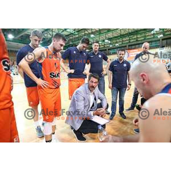 Jurica Golemac, head coach of Sixt in action during Nova KBM league basketball match between Sixt Primorska-Helios Suns in Arena Bonifika in Koper, Slovenia on April 21, 2018