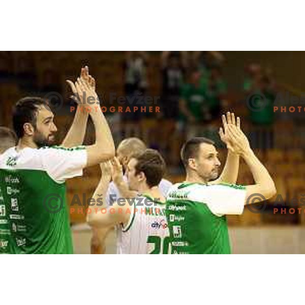 of Petrol Olimpija in action during Nova KBM league basketball match between Petrol Olimpija and Helios Suns in Tivoli Hall, Ljubljana on April 25, 2018