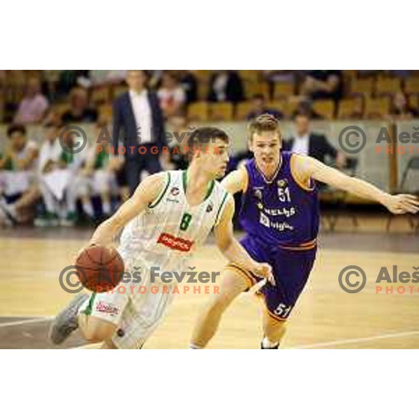 of Petrol Olimpija in action during Nova KBM league basketball match between Petrol Olimpija and Helios Suns in Tivoli Hall, Ljubljana on April 25, 2018