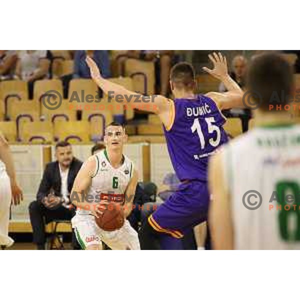 of Petrol Olimpija in action during Nova KBM league basketball match between Petrol Olimpija and Helios Suns in Tivoli Hall, Ljubljana on April 25, 2018