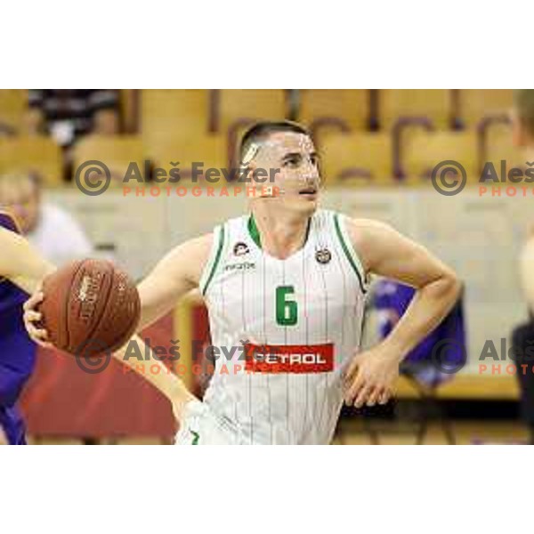 of Petrol Olimpija in action during Nova KBM league basketball match between Petrol Olimpija and Helios Suns in Tivoli Hall, Ljubljana on April 25, 2018