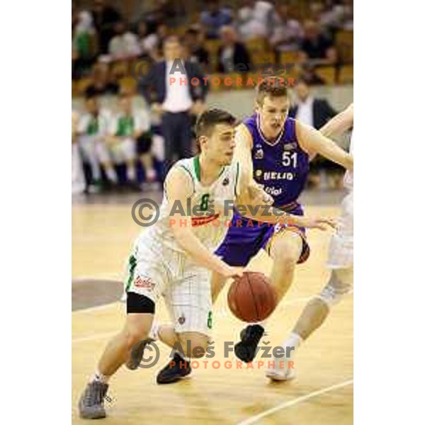of Petrol Olimpija in action during Nova KBM league basketball match between Petrol Olimpija and Helios Suns in Tivoli Hall, Ljubljana on April 25, 2018