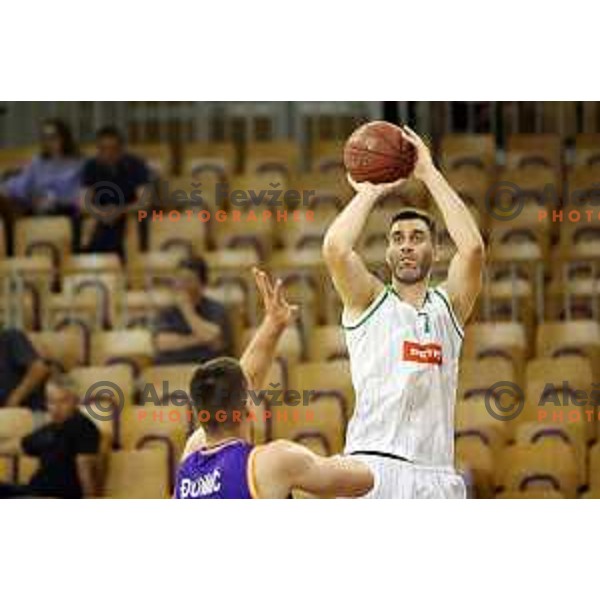of Petrol Olimpija in action during Nova KBM league basketball match between Petrol Olimpija and Helios Suns in Tivoli Hall, Ljubljana on April 25, 2018