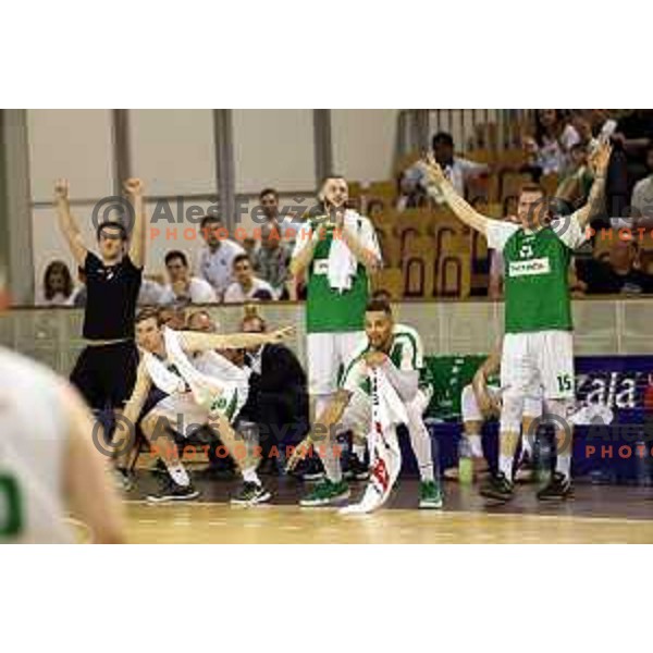 of Petrol Olimpija in action during Nova KBM league basketball match between Petrol Olimpija and Helios Suns in Tivoli Hall, Ljubljana on April 25, 2018
