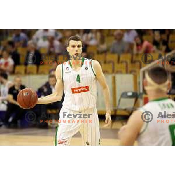 of Petrol Olimpija in action during Nova KBM league basketball match between Petrol Olimpija and Helios Suns in Tivoli Hall, Ljubljana on April 25, 2018