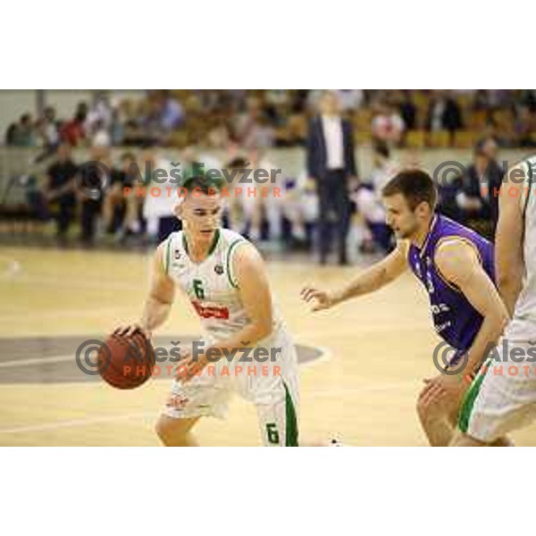 of Petrol Olimpija in action during Nova KBM league basketball match between Petrol Olimpija and Helios Suns in Tivoli Hall, Ljubljana on April 25, 2018
