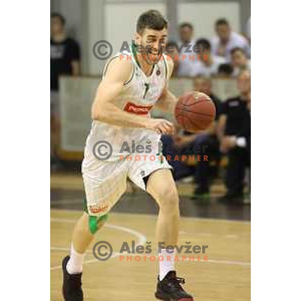 of Petrol Olimpija in action during Nova KBM league basketball match between Petrol Olimpija and Helios Suns in Tivoli Hall, Ljubljana on April 25, 2018