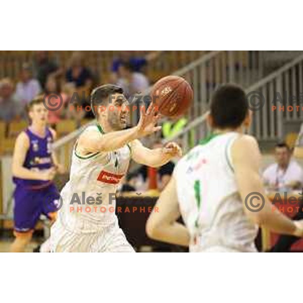 of Petrol Olimpija in action during Nova KBM league basketball match between Petrol Olimpija and Helios Suns in Tivoli Hall, Ljubljana on April 25, 2018