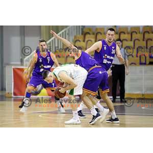 of Petrol Olimpija in action during Nova KBM league basketball match between Petrol Olimpija and Helios Suns in Tivoli Hall, Ljubljana on April 25, 2018