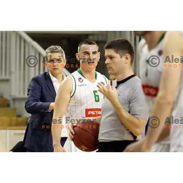of Petrol Olimpija in action during Nova KBM league basketball match between Petrol Olimpija and Helios Suns in Tivoli Hall, Ljubljana on April 25, 2018
