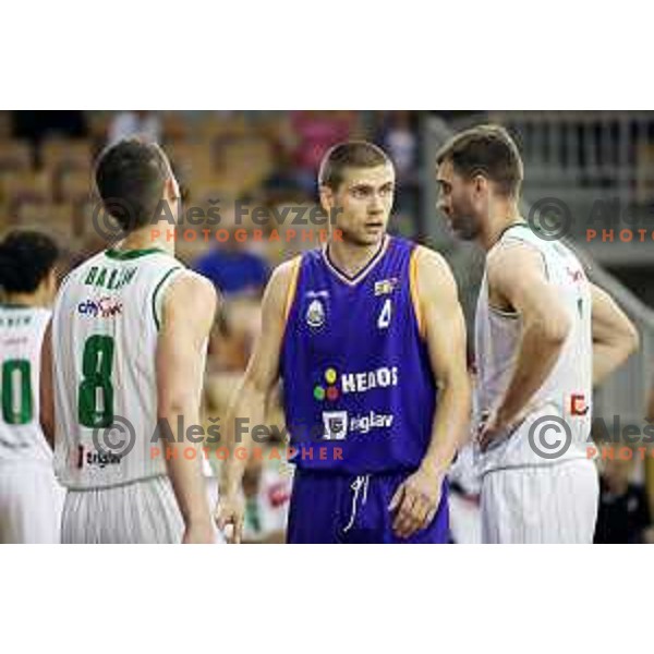 of Petrol Olimpija in action during Nova KBM league basketball match between Petrol Olimpija and Helios Suns in Tivoli Hall, Ljubljana on April 25, 2018