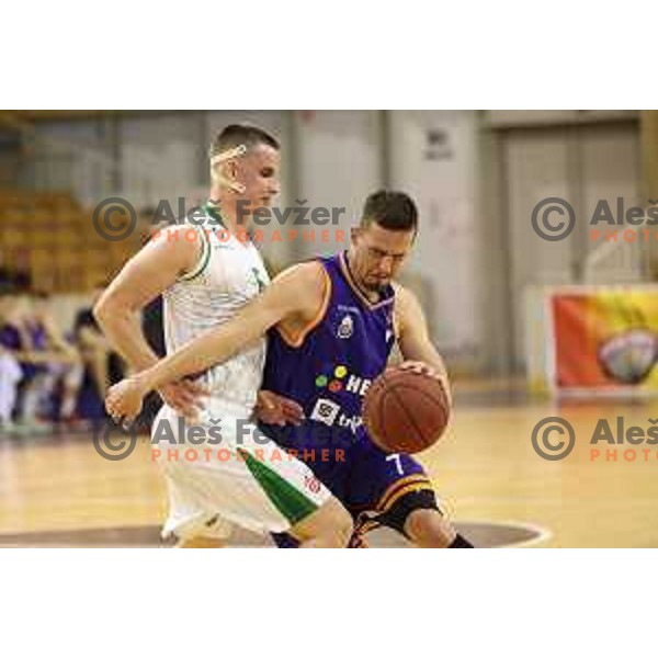 of Petrol Olimpija in action during Nova KBM league basketball match between Petrol Olimpija and Helios Suns in Tivoli Hall, Ljubljana on April 25, 2018