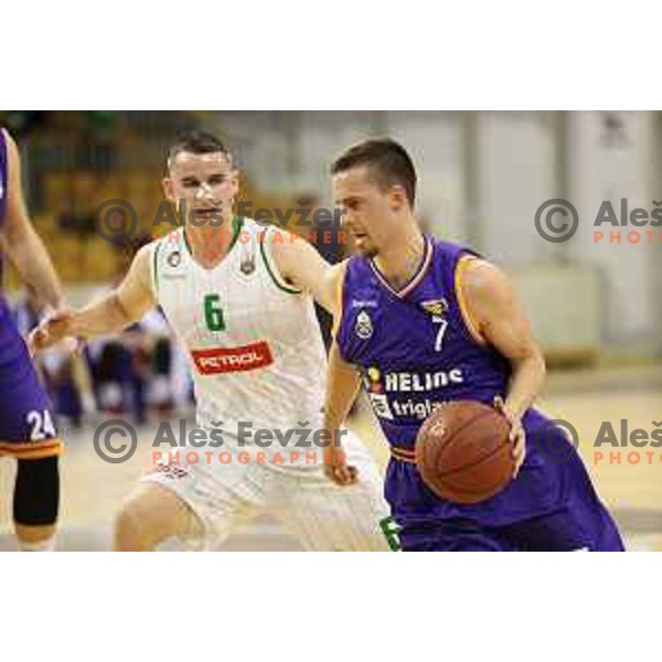 of Petrol Olimpija in action during Nova KBM league basketball match between Petrol Olimpija and Helios Suns in Tivoli Hall, Ljubljana on April 25, 2018