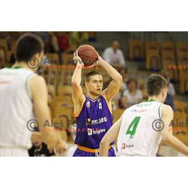 of Petrol Olimpija in action during Nova KBM league basketball match between Petrol Olimpija and Helios Suns in Tivoli Hall, Ljubljana on April 25, 2018