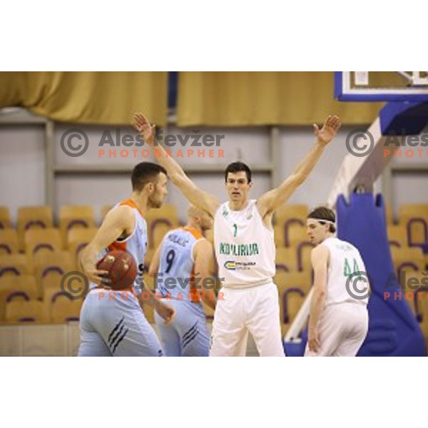 in action during Nova KBM league basketball match between Ilirija and Sixt Primorska in Tivoli Hall, Ljubljana, Slovenia on April 25, 2018