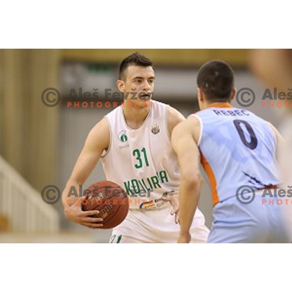 in action during Nova KBM league basketball match between Ilirija and Sixt Primorska in Tivoli Hall, Ljubljana, Slovenia on April 25, 2018