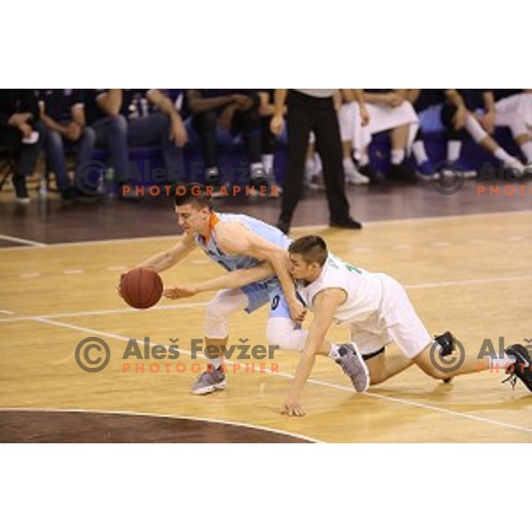 in action during Nova KBM league basketball match between Ilirija and Sixt Primorska in Tivoli Hall, Ljubljana, Slovenia on April 25, 2018