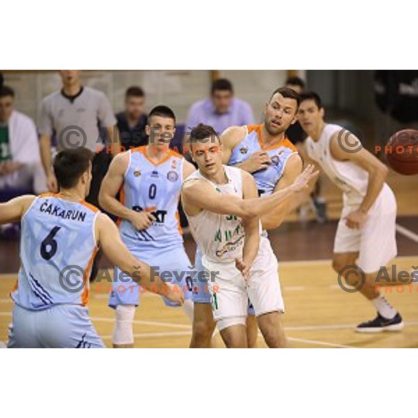 in action during Nova KBM league basketball match between Ilirija and Sixt Primorska in Tivoli Hall, Ljubljana, Slovenia on April 25, 2018