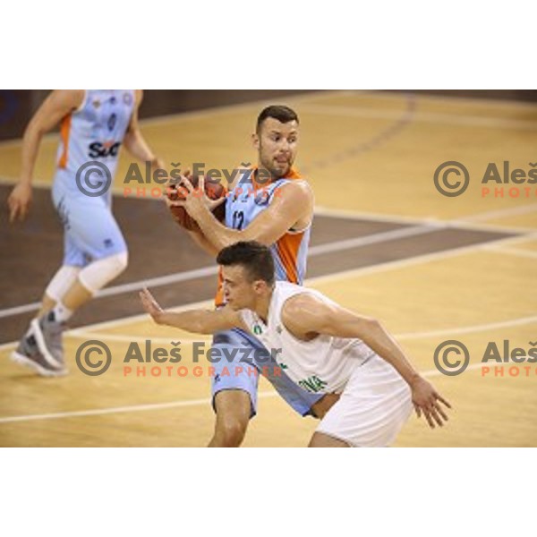 in action during Nova KBM league basketball match between Ilirija and Sixt Primorska in Tivoli Hall, Ljubljana, Slovenia on April 25, 2018