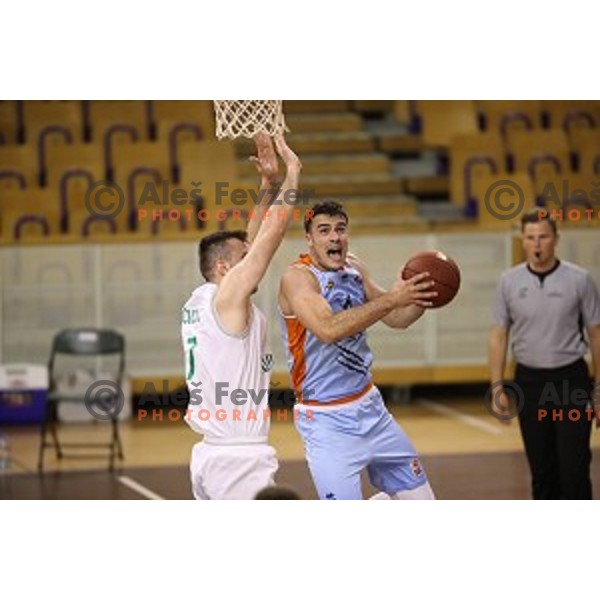 in action during Nova KBM league basketball match between Ilirija and Sixt Primorska in Tivoli Hall, Ljubljana, Slovenia on April 25, 2018