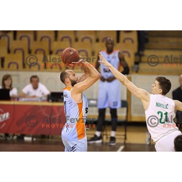 in action during Nova KBM league basketball match between Ilirija and Sixt Primorska in Tivoli Hall, Ljubljana, Slovenia on April 25, 2018