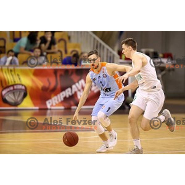 in action during Nova KBM league basketball match between Ilirija and Sixt Primorska in Tivoli Hall, Ljubljana, Slovenia on April 25, 2018