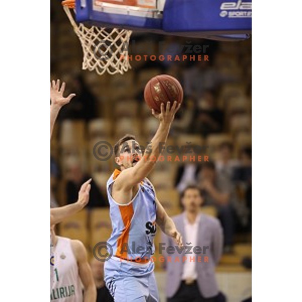 in action during Nova KBM league basketball match between Ilirija and Sixt Primorska in Tivoli Hall, Ljubljana, Slovenia on April 25, 2018