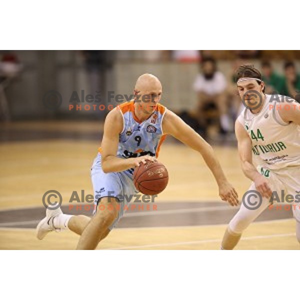 in action during Nova KBM league basketball match between Ilirija and Sixt Primorska in Tivoli Hall, Ljubljana, Slovenia on April 25, 2018