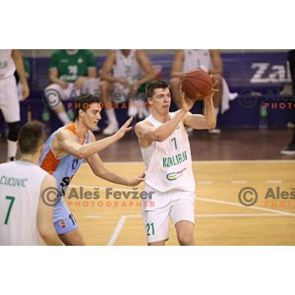 in action during Nova KBM league basketball match between Ilirija and Sixt Primorska in Tivoli Hall, Ljubljana, Slovenia on April 25, 2018