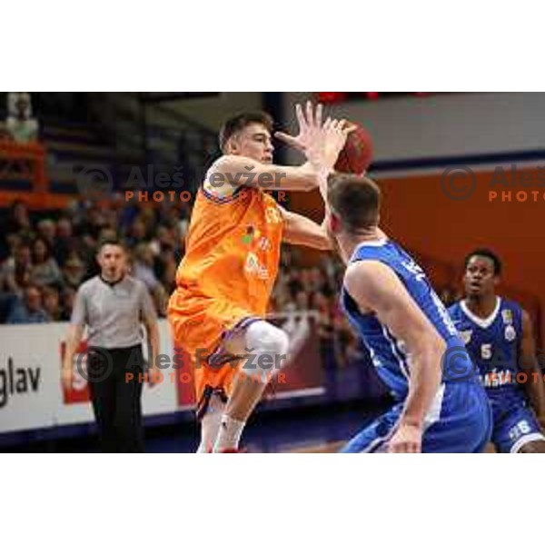 Nejc Klavzar of Helios Suns in action during Nova KBM league basketball match between Helios Suns and Rogaska in Domzale Sports Hall, Slovenia on April 28, 2018