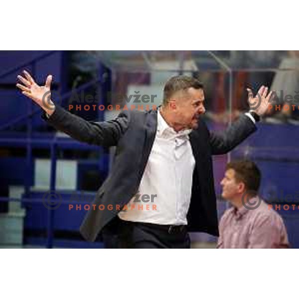 Jovan Beader, head coach of Helios Suns in action during Nova KBM league basketball match between Helios Suns and Rogaska in Domzale Sports Hall, Slovenia on April 28, 2018