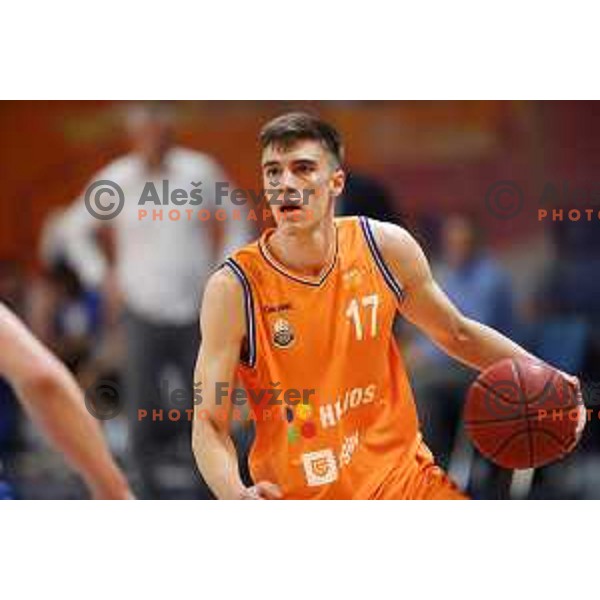 Nejc Klavzar of Helios Suns in action during Nova KBM league basketball match between Helios Suns and Rogaska in Domzale Sports Hall, Slovenia on April 28, 2018