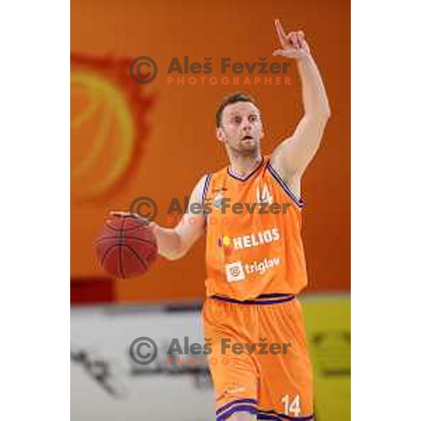 Jure Mocnik of Helios Suns in action during Nova KBM league basketball match between Helios Suns and Rogaska in Domzale Sports Hall, Slovenia on April 28, 2018