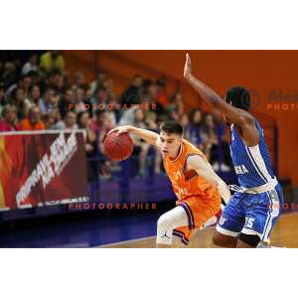 Nejc Klavzar of Helios Suns in action during Nova KBM league basketball match between Helios Suns and Rogaska in Domzale Sports Hall, Slovenia on April 28, 2018
