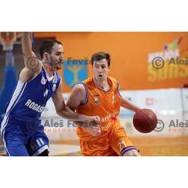 Blaz Mahkovic of Helios Suns in action during Nova KBM league basketball match between Helios Suns and Rogaska in Domzale Sports Hall, Slovenia on April 28, 2018