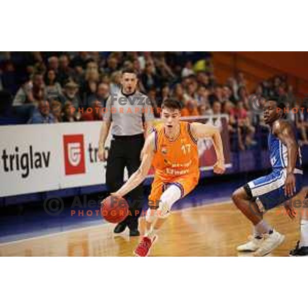 Nejc Klavzar of Helios Suns in action during Nova KBM league basketball match between Helios Suns and Rogaska in Domzale Sports Hall, Slovenia on April 28, 2018
