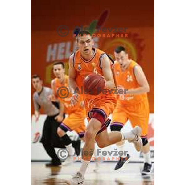 Jaka Brodnik of Helios Suns in action during Nova KBM league basketball match between Helios Suns and Rogaska in Domzale Sports Hall, Slovenia on April 28, 2018
