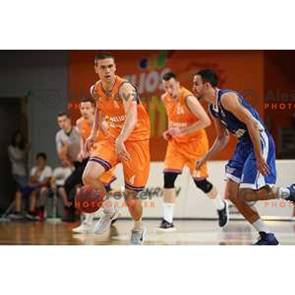 Jaka Brodnik of Helios Suns in action during Nova KBM league basketball match between Helios Suns and Rogaska in Domzale Sports Hall, Slovenia on April 28, 2018