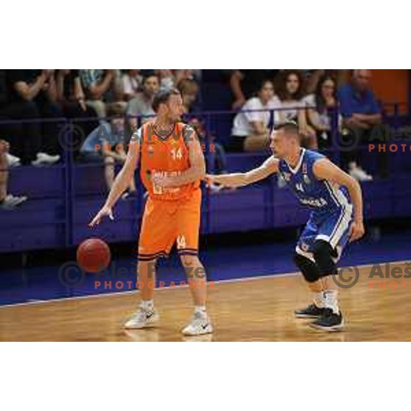 Jure Mocnik of Helios Suns in action during Nova KBM league basketball match between Helios Suns and Rogaska in Domzale Sports Hall, Slovenia on April 28, 2018