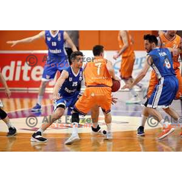 of Helios Suns in action during Nova KBM league basketball match between Helios Suns and Rogaska in Domzale Sports Hall, Slovenia on April 28, 2018