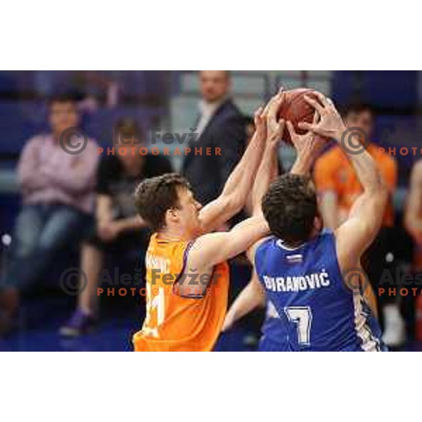 Blaz Mahkovic of Helios Suns in action during Nova KBM league basketball match between Helios Suns and Rogaska in Domzale Sports Hall, Slovenia on April 28, 2018