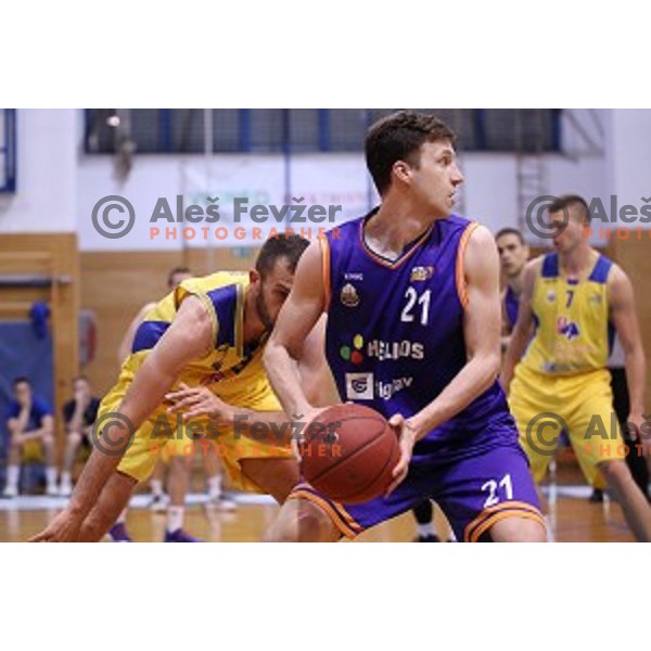 Blaz Mahkovic of Helios Suns in action during Nova KBM league basketball match between Sencur GGD and Helios Suns in Sencur Sports Hall, Slovenia on April 30, 2018