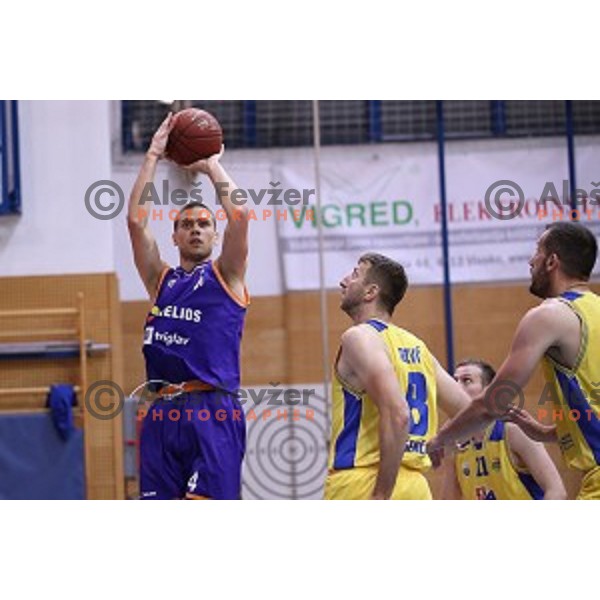 Jaka Brodnik of Helios Suns in action during Nova KBM league basketball match between Sencur GGD and Helios Suns in Sencur Sports Hall, Slovenia on April 30, 2018