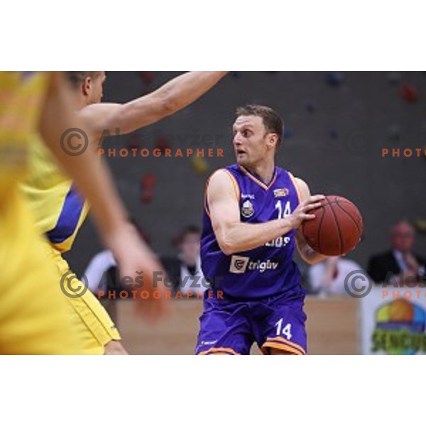 Jure Mocnik of Helios Suns in action during Nova KBM league basketball match between Sencur GGD and Helios Suns in Sencur Sports Hall, Slovenia on April 30, 2018