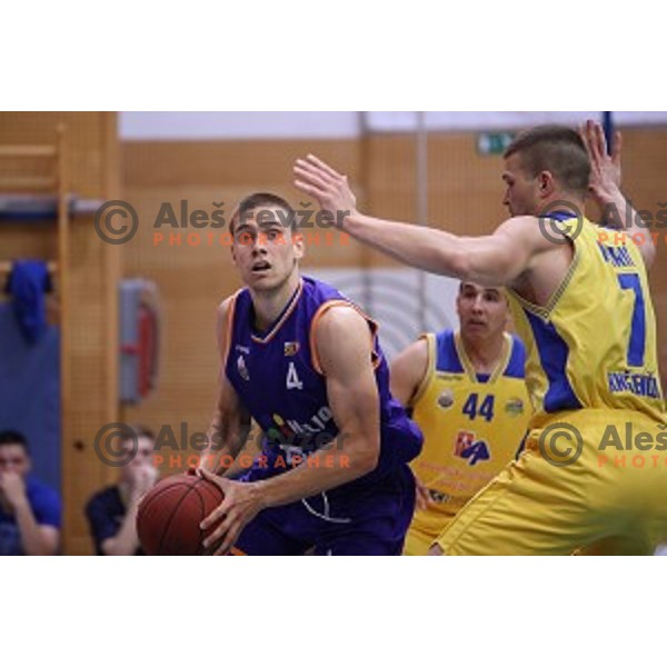 Jaka Brodnik of Helios Suns in action during Nova KBM league basketball match between Sencur GGD and Helios Suns in Sencur Sports Hall, Slovenia on April 30, 2018