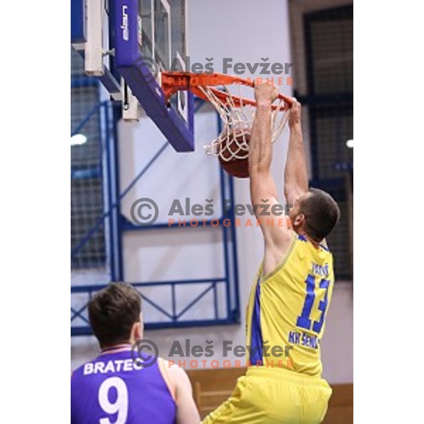 Smiljan Pavic of Sencur GGD in action during Nova KBM league basketball match between Sencur GGD and Helios Suns in Sencur Sports Hall, Slovenia on April 30, 2018