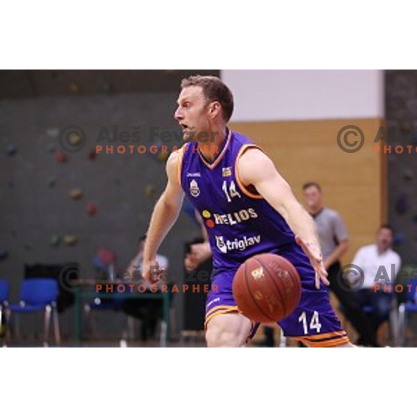 Jure Mocnik of Helios Suns in action during Nova KBM league basketball match between Sencur GGD and Helios Suns in Sencur Sports Hall, Slovenia on April 30, 2018