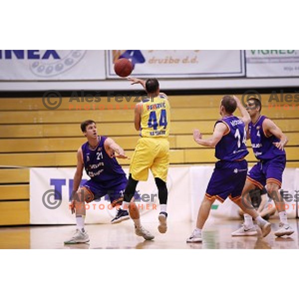 Blaz Mahkovic of Helios Suns in action during Nova KBM league basketball match between Sencur GGD and Helios Suns in Sencur Sports Hall, Slovenia on April 30, 2018