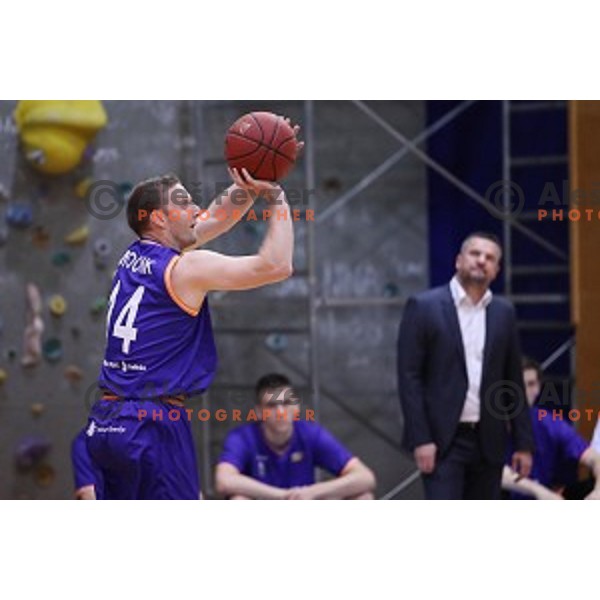 Jure Mocnik in action during Nova KBM league basketball match between Sencur GGD and Helios Suns in Sencur Sports Hall, Slovenia on April 30, 2018